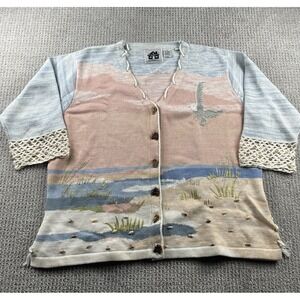 Storybook Knits Cardigan Sweater Coastal Beach Ocean Seagull Cottagecore Size 2X